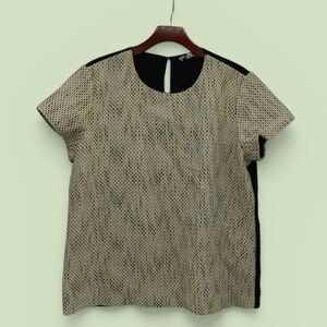 Banana Republic Tweed Short Sleeve Top NWT Size XL Black Cream Textured Blouse